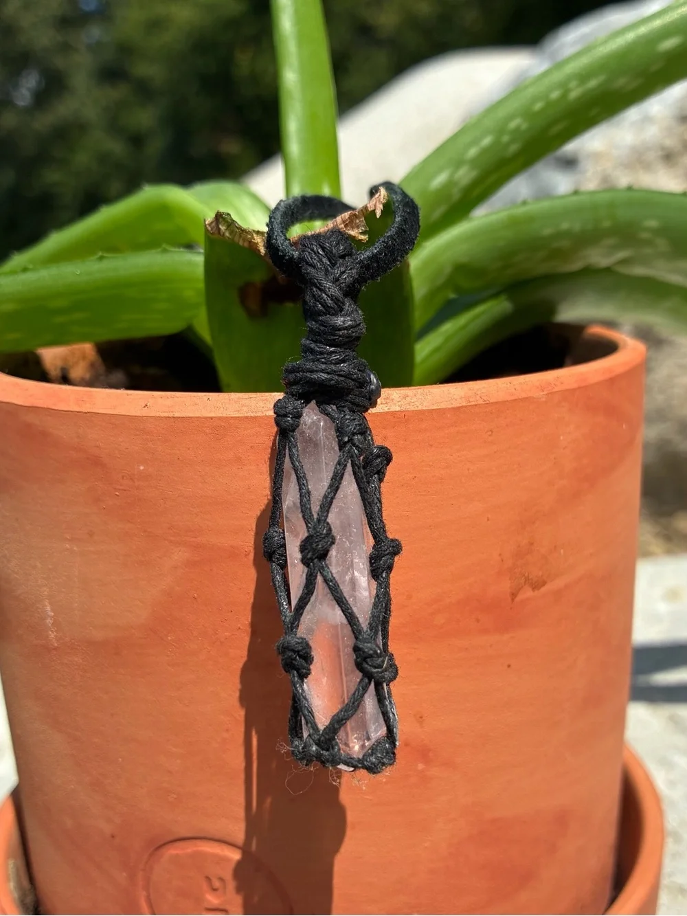 Handmade Black Cord Rose Quartz Pendant Necklace